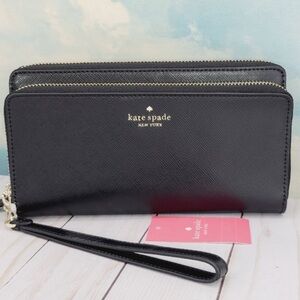 KATE SPADE Payton Large Carry Wristlet Wallet - Black - Leather